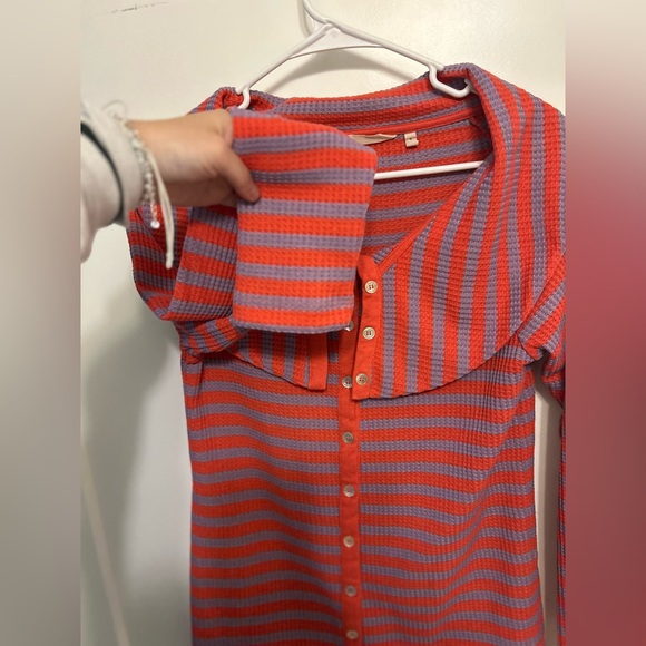 Like New Soft Surroundings Serene Button Collar Striped Knit Sweater - Picture 4 of 10